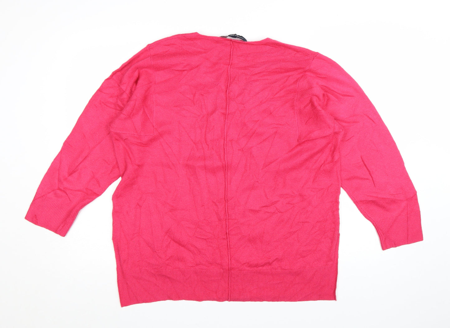 French Connection Women's Pink V-Neck Cotton Jumper Size M