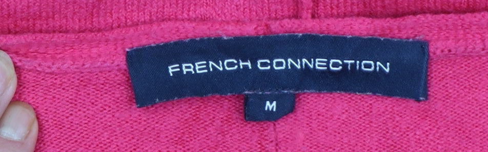 French Connection Women's Pink V-Neck Cotton Jumper Size M