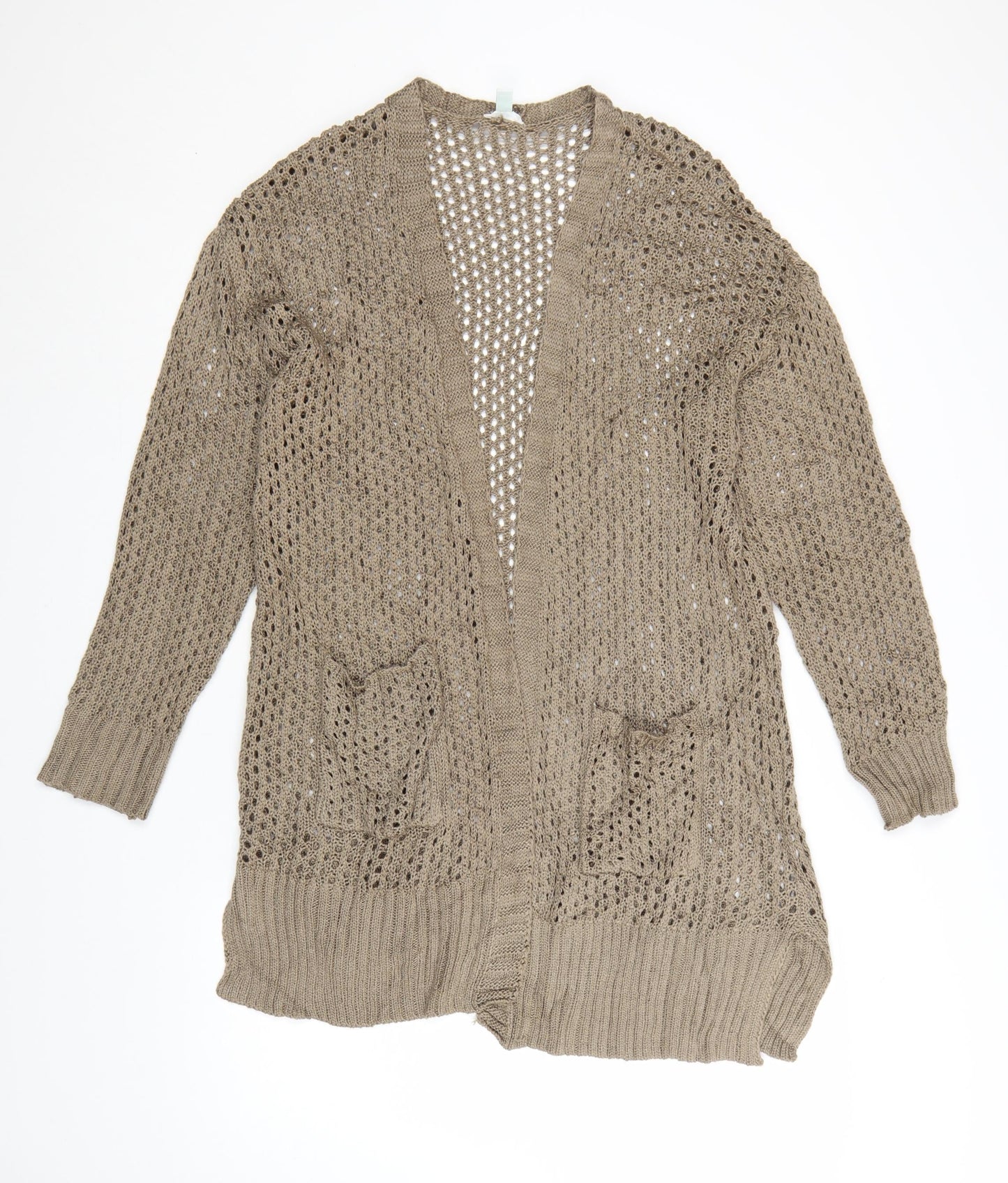 Dip Women Beige Open Knit Long Sleeve Cardigan L Lightweight