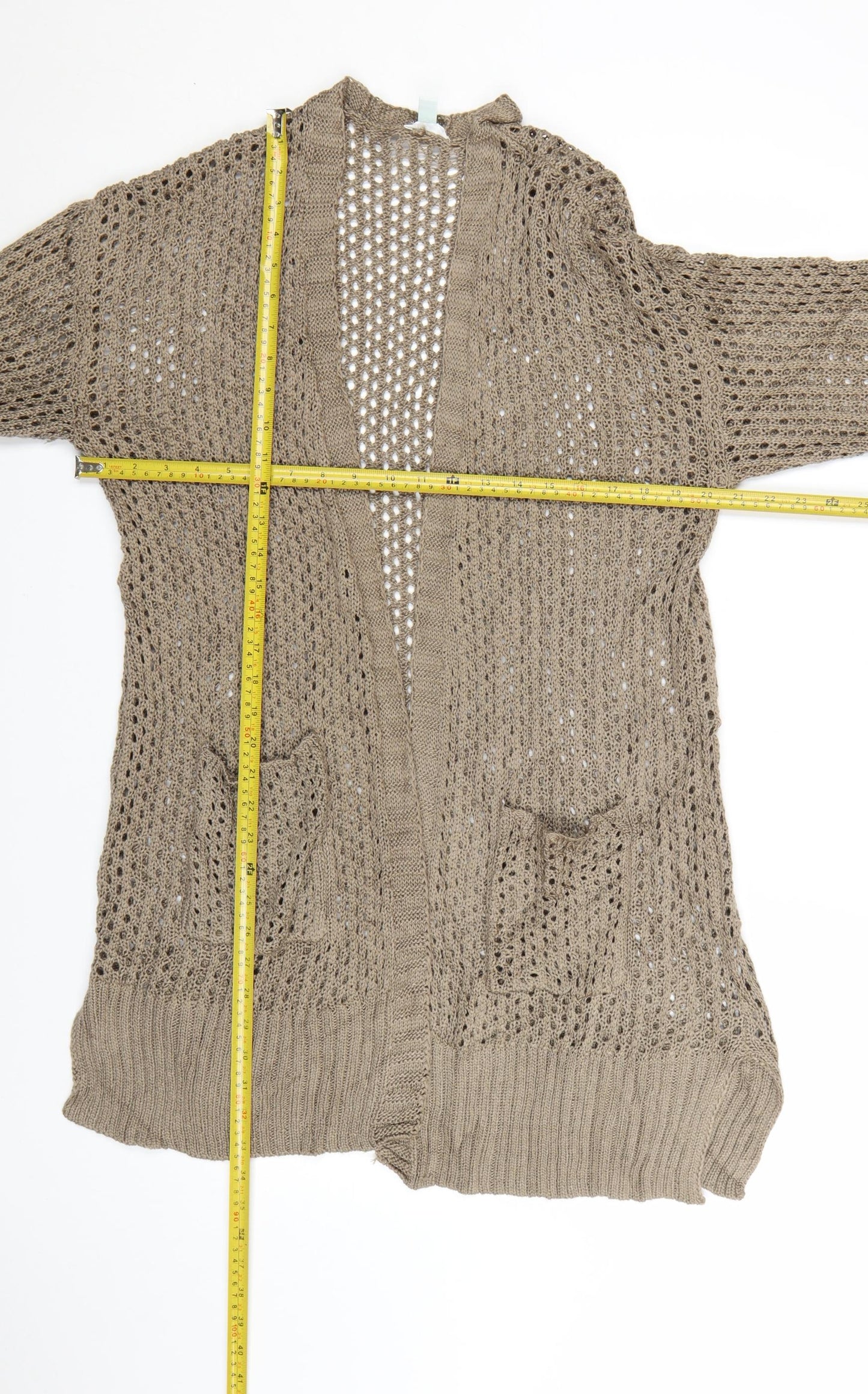 Dip Women Beige Open Knit Long Sleeve Cardigan L Lightweight