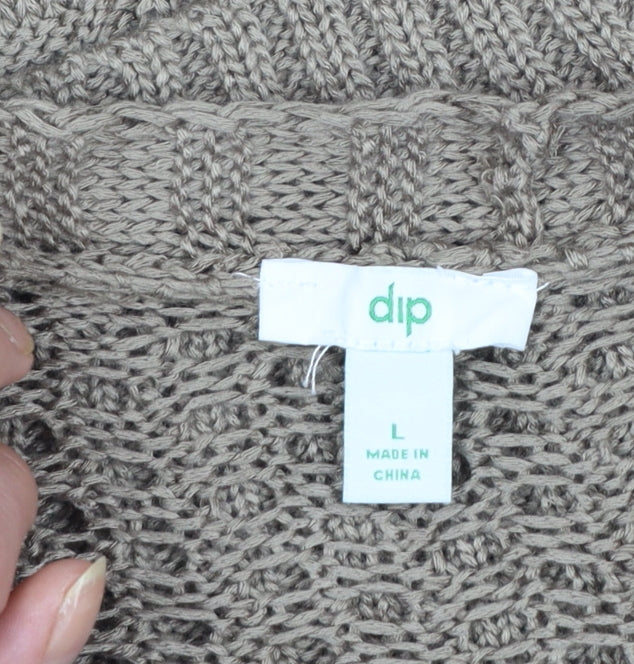 Dip Women Beige Open Knit Long Sleeve Cardigan L Lightweight