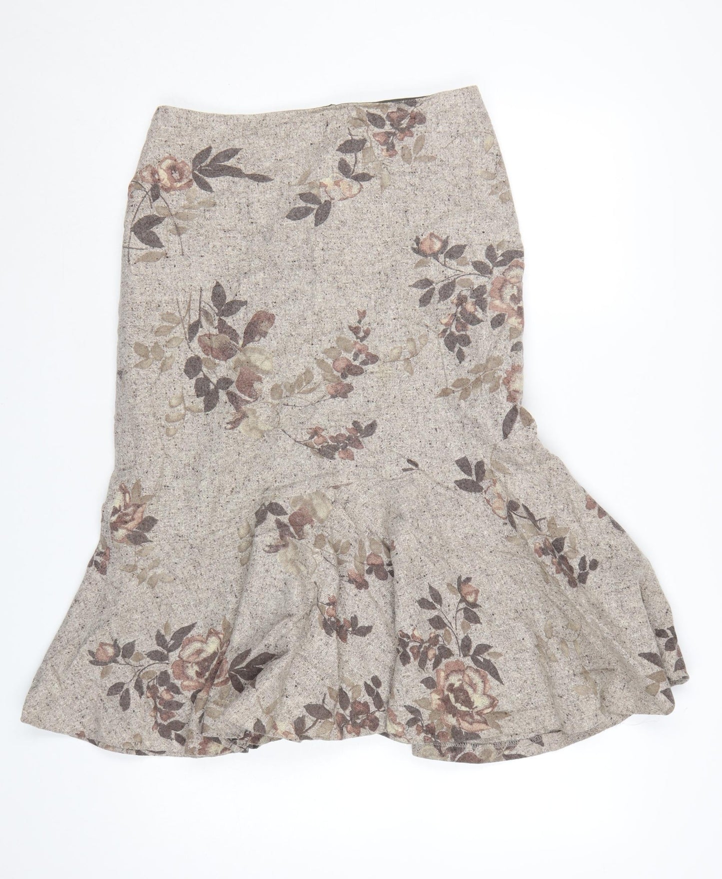 Precis Petite Women's Beige Floral Wool Blend Flared Skirt UK 10