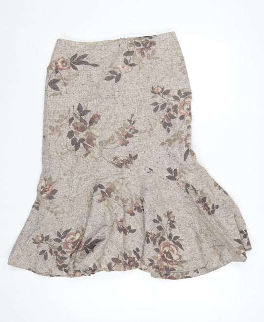 Precis Petite Women's Beige Floral Wool Blend Flared Skirt UK 10