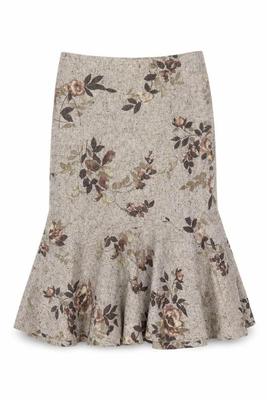 Precis Petite Women's Beige Floral Wool Blend Flared Skirt UK 10