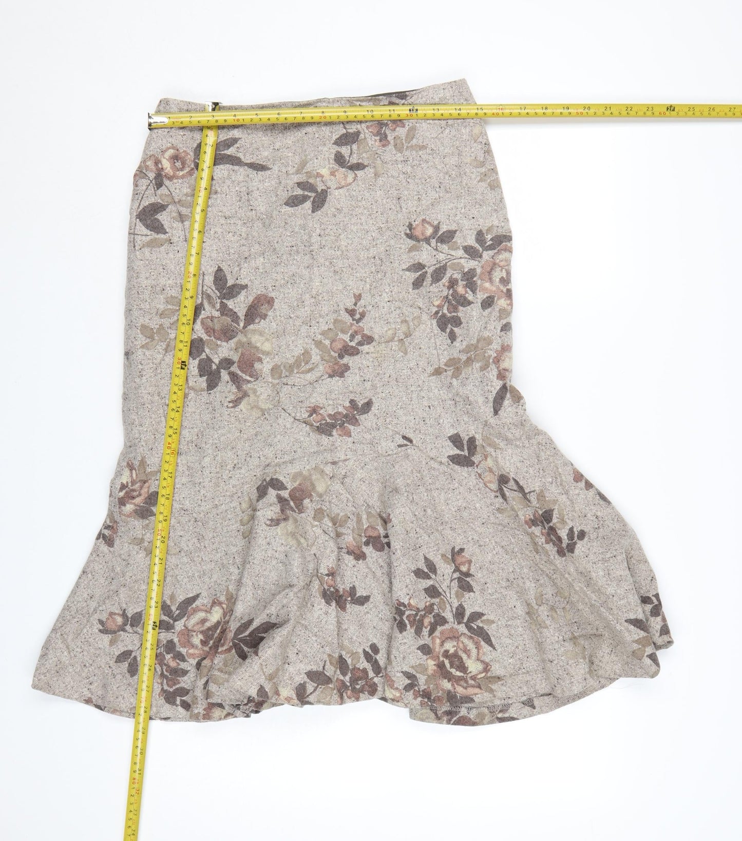 Precis Petite Women's Beige Floral Wool Blend Flared Skirt UK 10