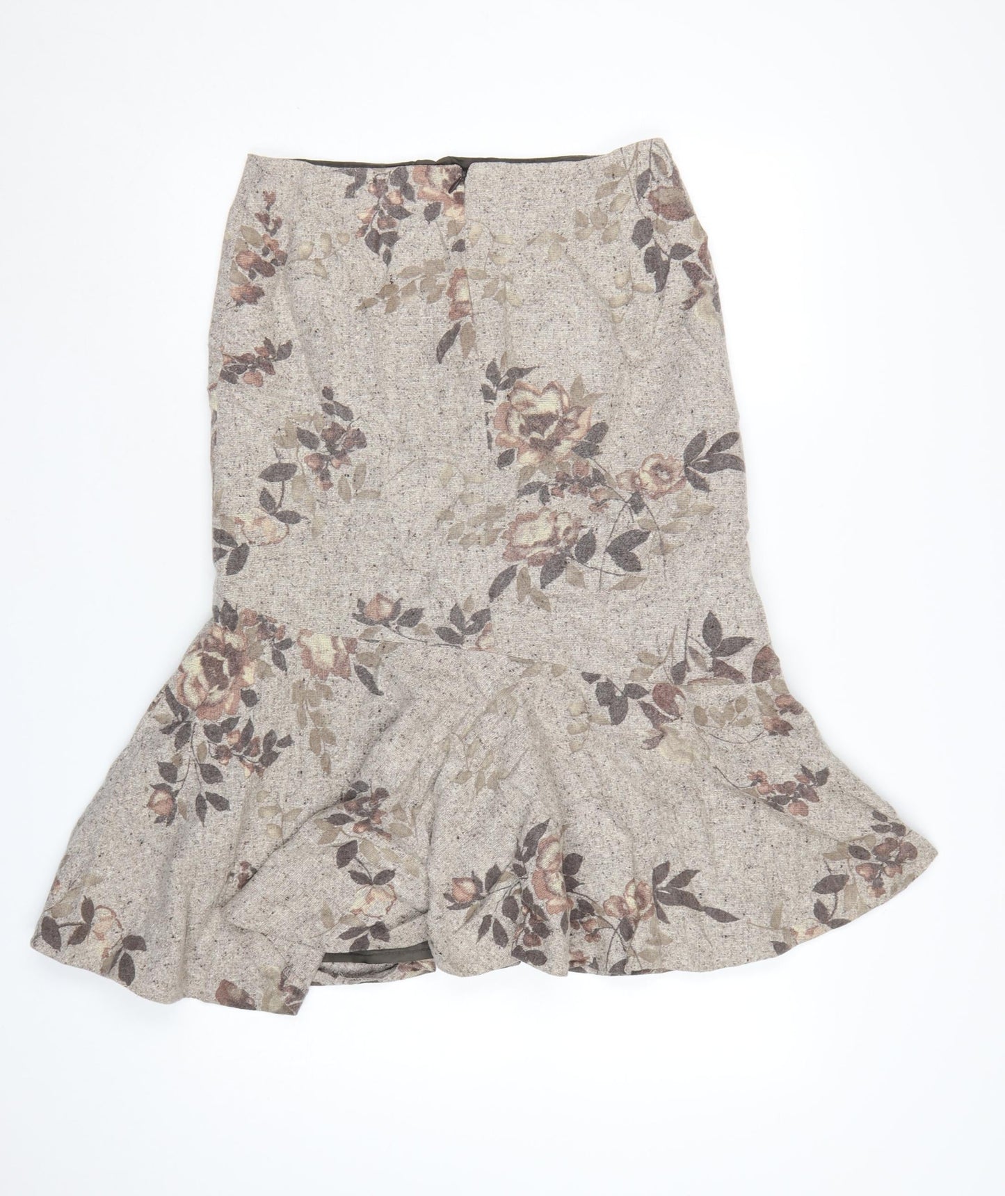 Precis Petite Women's Beige Floral Wool Blend Flared Skirt UK 10
