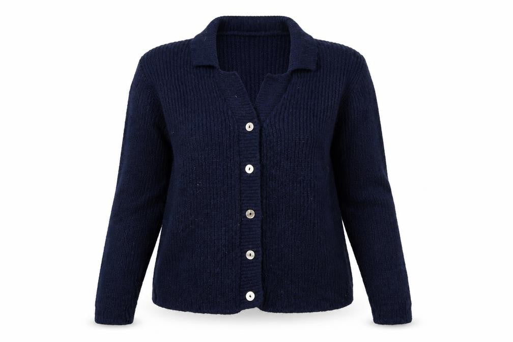 The Edinburgh Collection Women's Blue Wool Collared Cardigan S