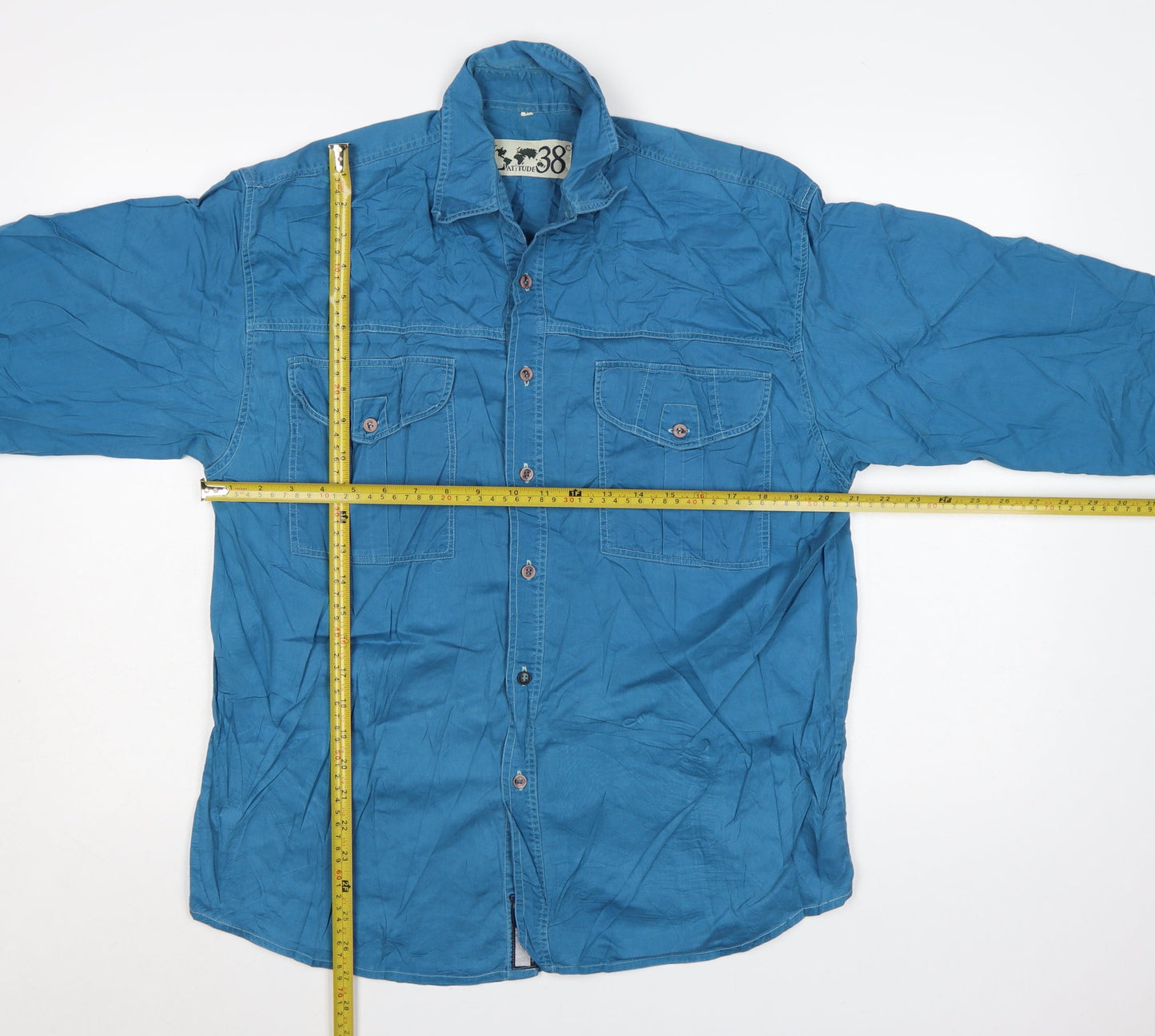 Latitude 38 Men's Blue Cotton Long Sleeve Button-Up Shirt Size M