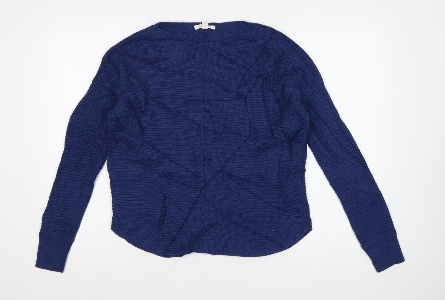 White Stuff Women's Blue Cotton Waffle-Knit Jumper UK 8