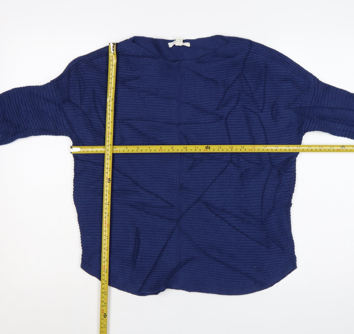 White Stuff Women's Blue Cotton Waffle-Knit Jumper UK 8