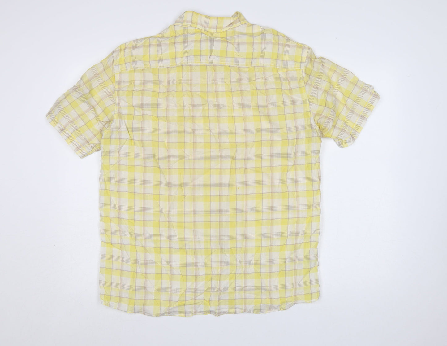 Marks and Spencer Men's Yellow Check Short Sleeve Cotton Shirt M