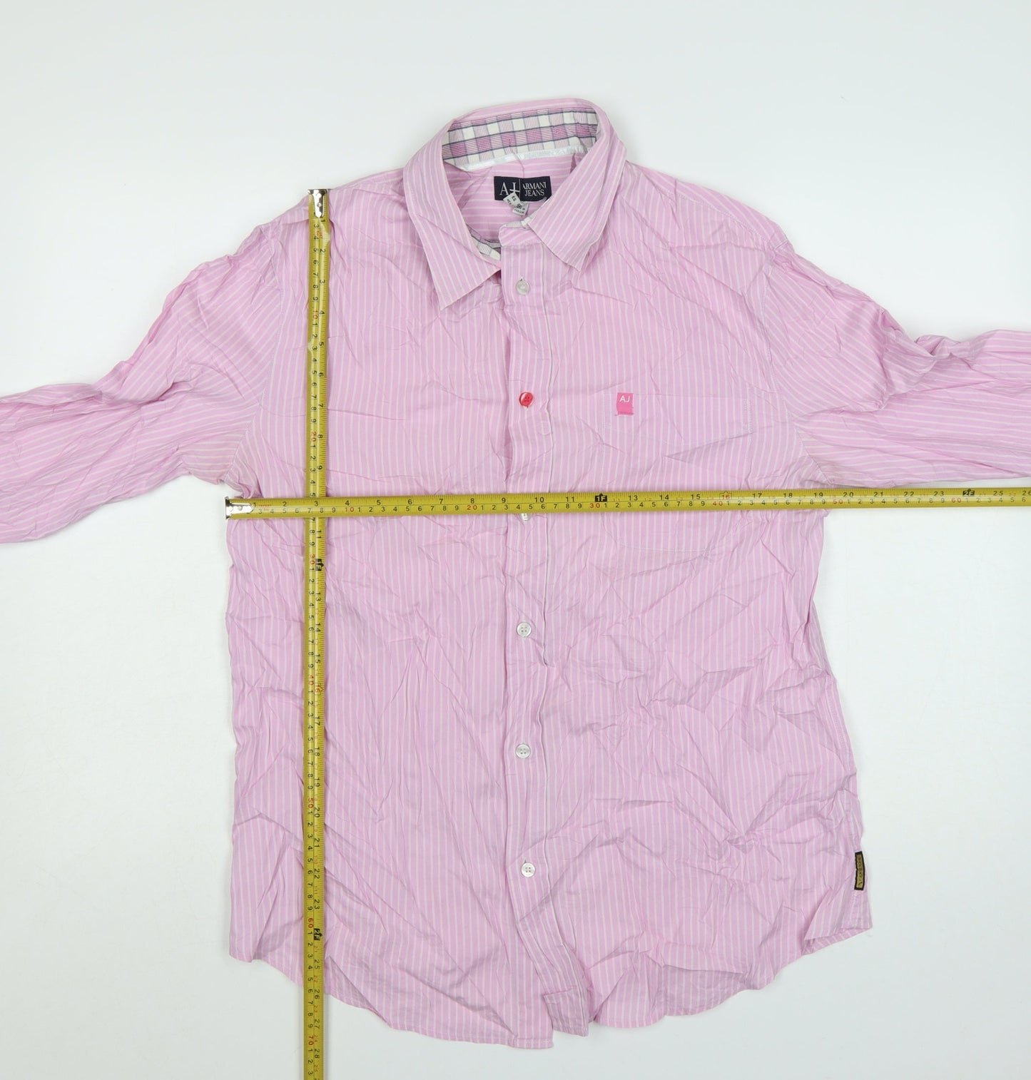 Armani Jeans Men's Pink Striped Long Sleeve Cotton Shirt XL Regular Fit
