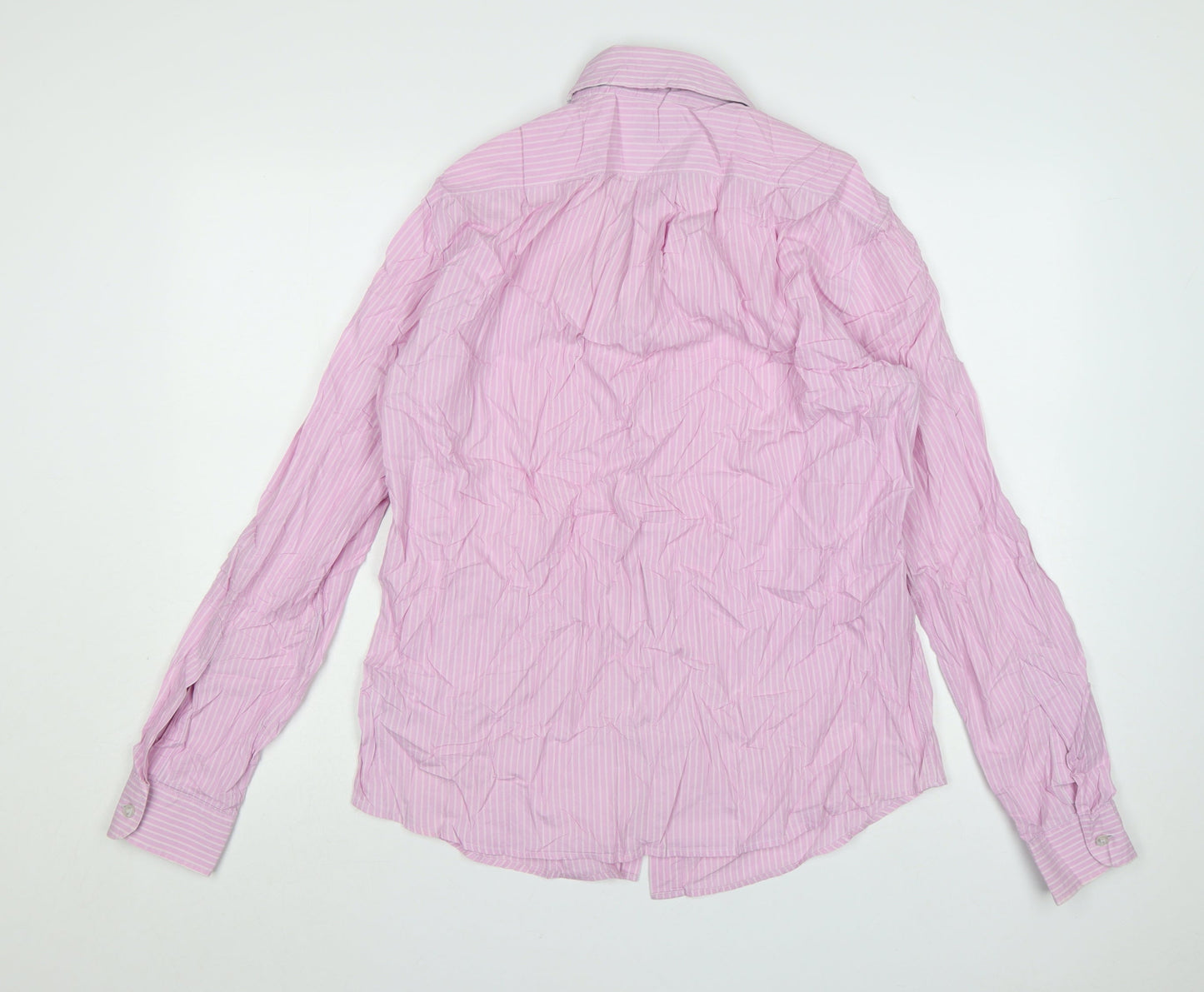 Armani Jeans Men's Pink Striped Long Sleeve Cotton Shirt XL Regular Fit