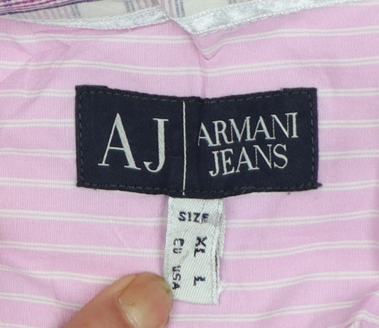 Armani Jeans Men's Pink Striped Long Sleeve Cotton Shirt XL Regular Fit