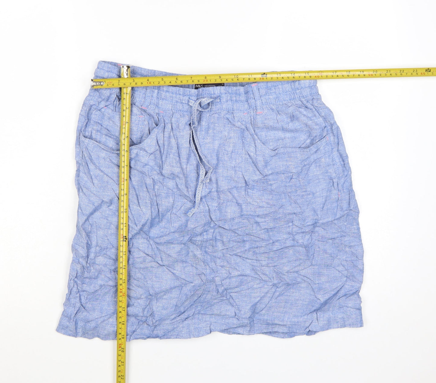 Marks and Spencer Womens Blue Linen Blend Knee Length Skirt Size 16