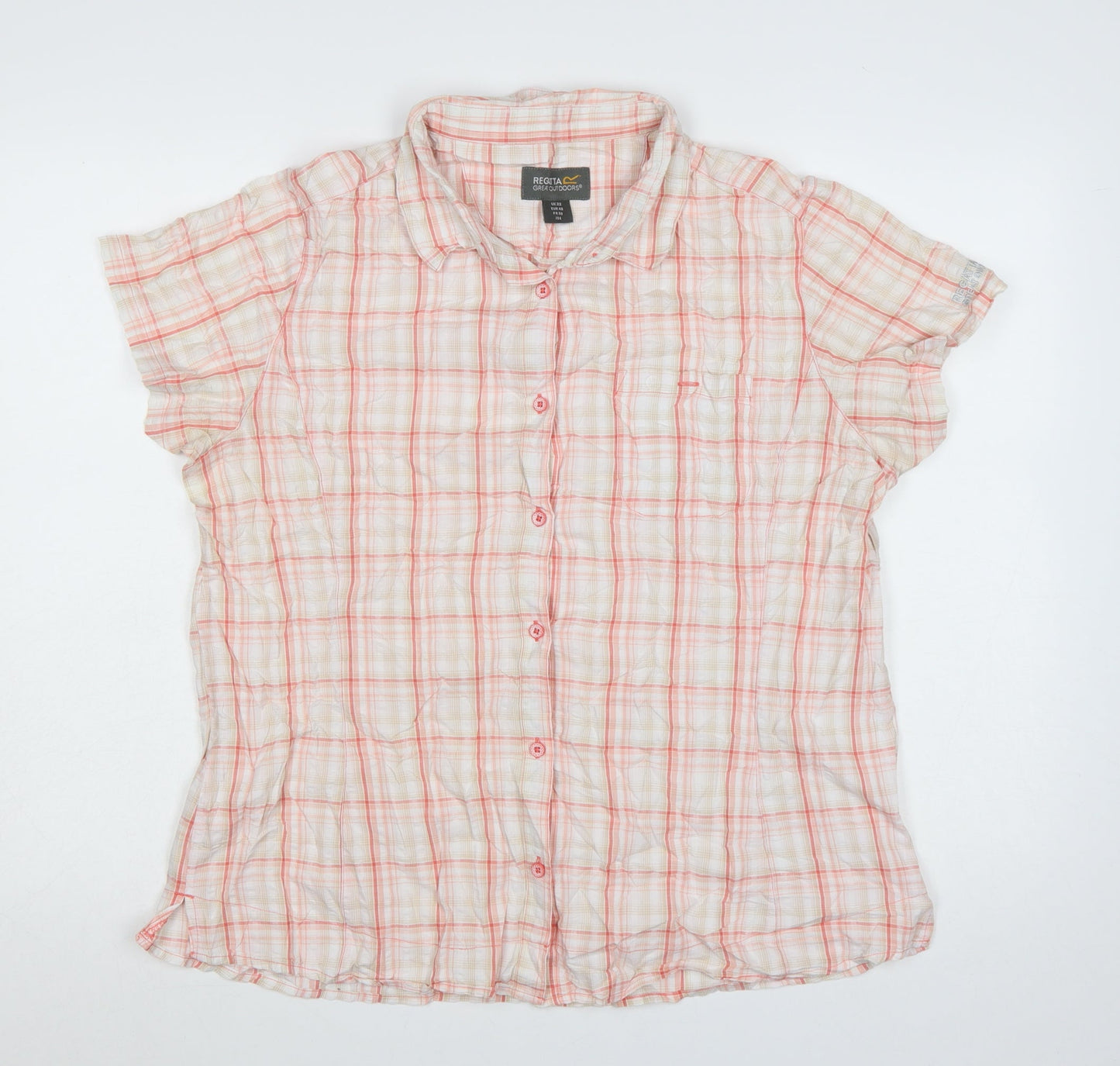 Regatta Men Beige Check Short Sleeve Button-Up Casual Shirt Size XL