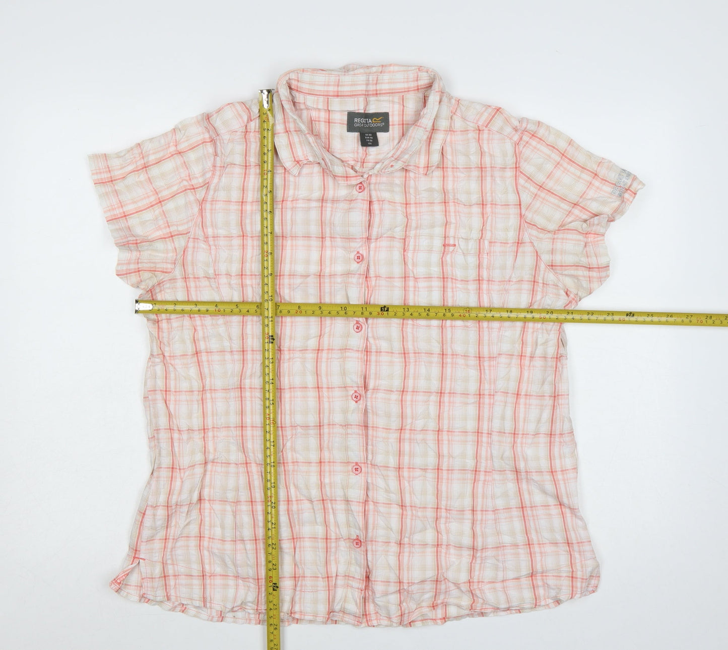 Regatta Men Beige Check Short Sleeve Button-Up Casual Shirt Size XL