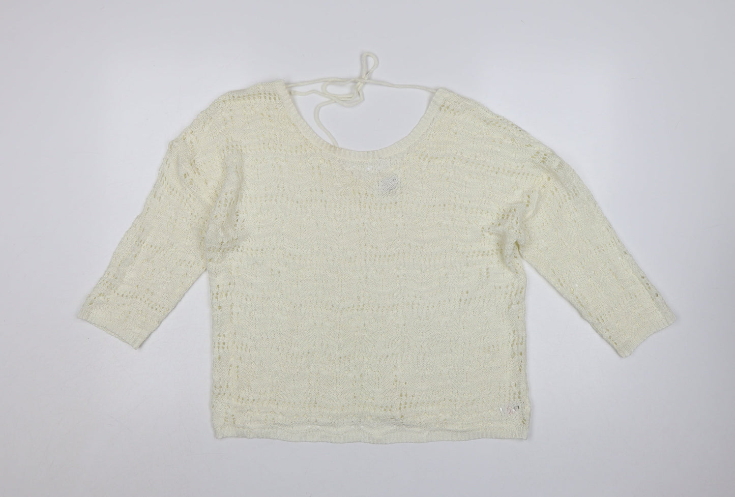 Kaleidoscope Women Ivory Open-Knit 3/4 Sleeve Pullover Jumper Size 14