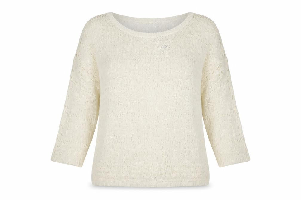 Kaleidoscope Women Ivory Open-Knit 3/4 Sleeve Pullover Jumper Size 14