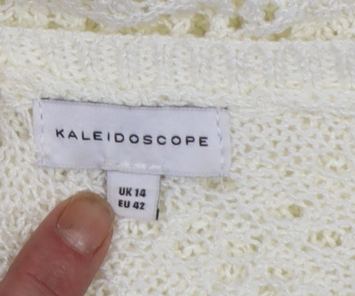 Kaleidoscope Women Ivory Open-Knit 3/4 Sleeve Pullover Jumper Size 14