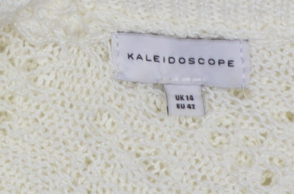 Kaleidoscope Women Ivory Open-Knit 3/4 Sleeve Pullover Jumper Size 14
