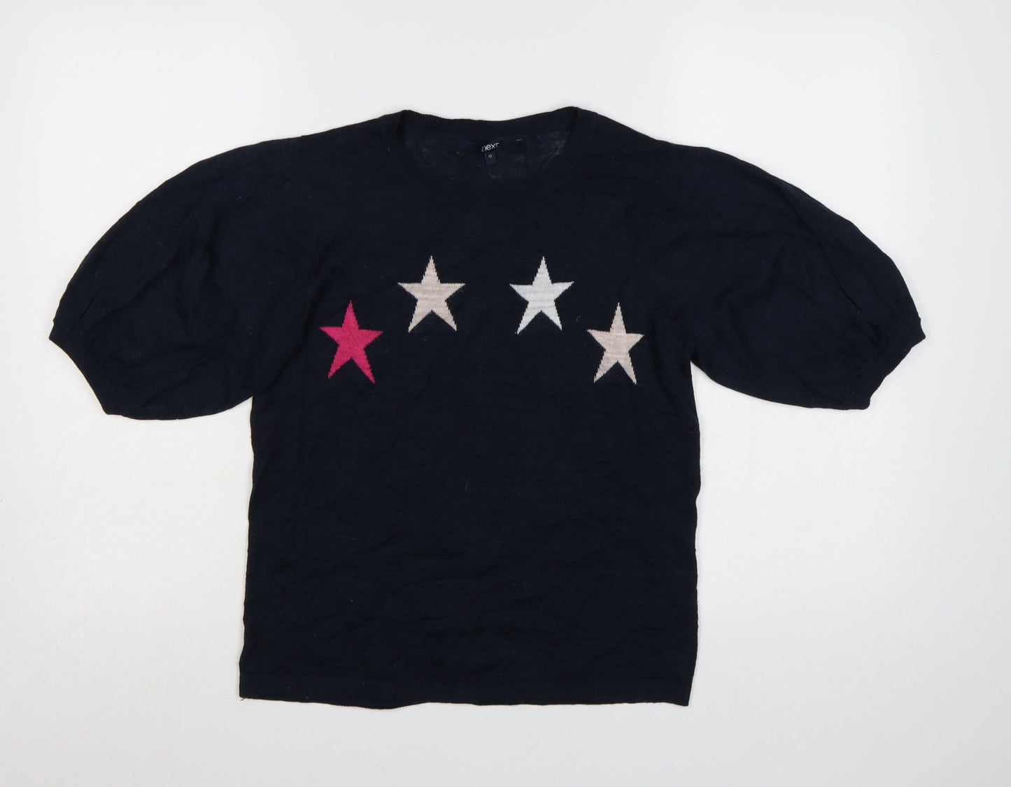 Next Women Blue Star Knit Puff Sleeve Jumper Size 12