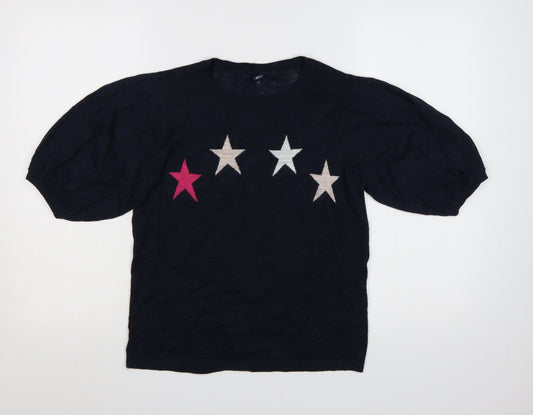 Next Women Blue Star Knit Puff Sleeve Jumper Size 12