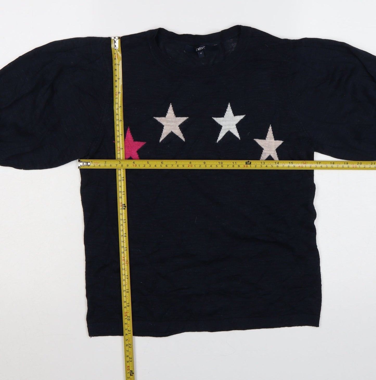 Next Women Blue Star Knit Puff Sleeve Jumper Size 12