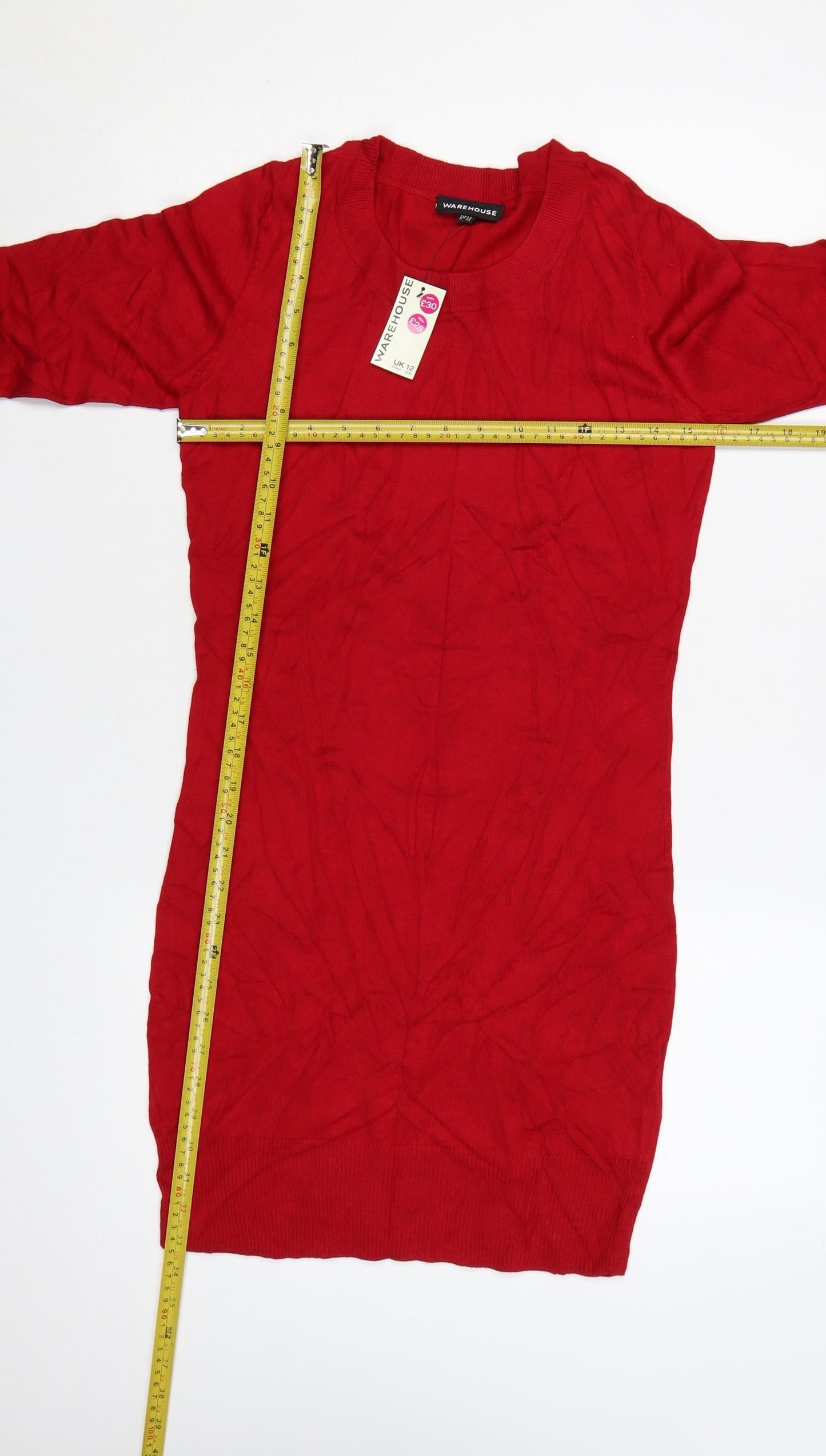 Warehouse Women Red Knit Mini Dress UK 12 Bodycon Long Sleeve