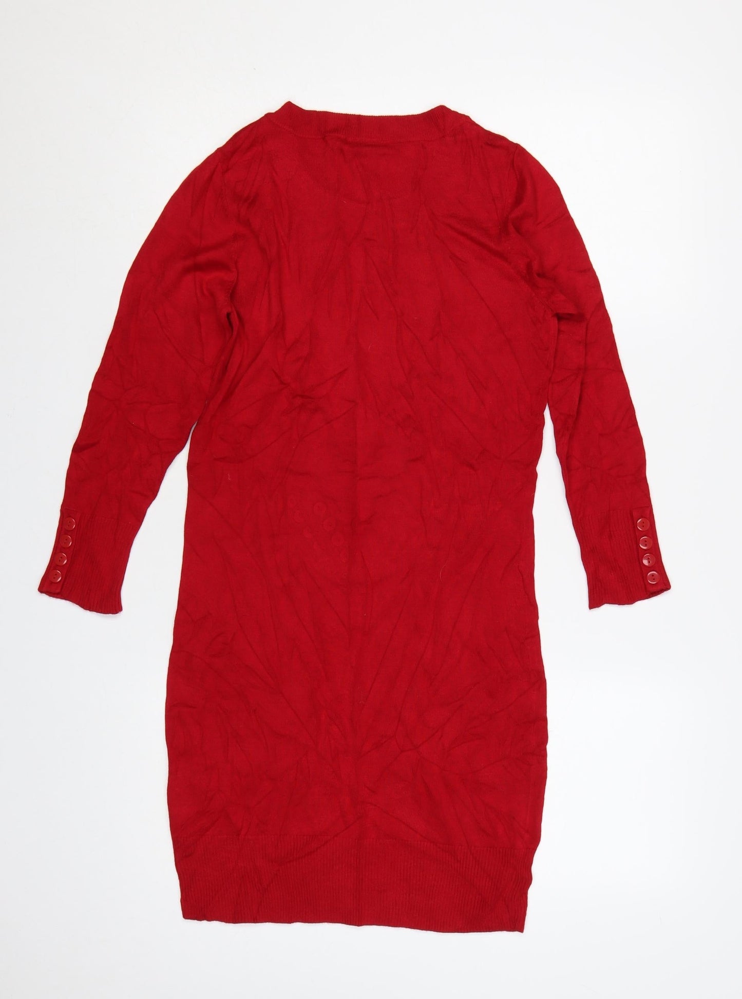 Warehouse Women Red Knit Mini Dress UK 12 Bodycon Long Sleeve