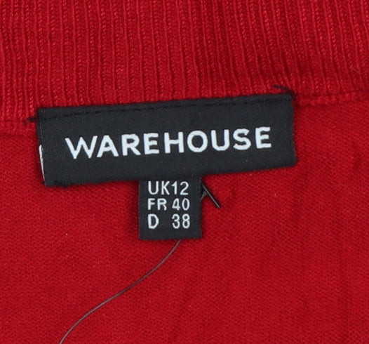 Warehouse Women Red Knit Mini Dress UK 12 Bodycon Long Sleeve