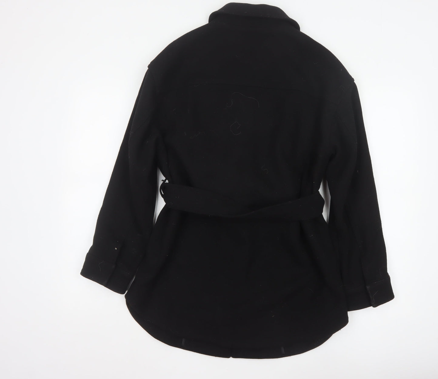 Marks and Spencer Women Black Wool Blend Belted Overcoat Size S