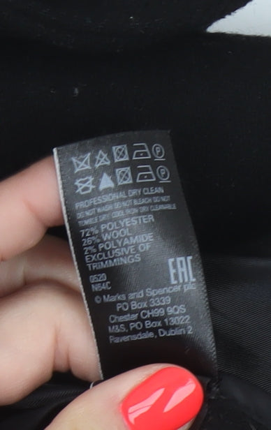 Marks and Spencer Women Black Wool Blend Belted Overcoat Size S