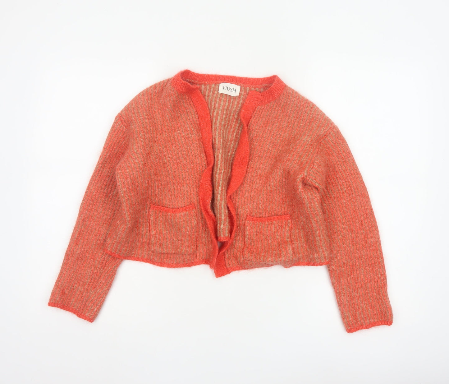 Hush Women Orange Wool Blend Open Cardigan Medium