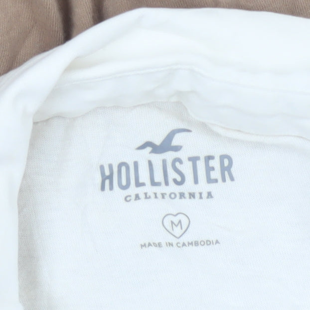 Hollister Women Beige Cropped Button-Up Long Sleeve Top M