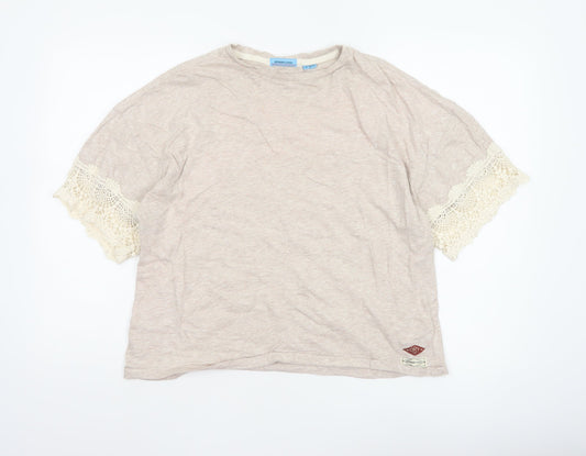 Superdry Womens Beige Crochet Sleeve T-Shirt Size 12