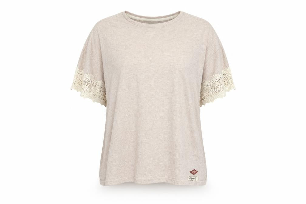 Superdry Womens Beige Crochet Sleeve T-Shirt Size 12
