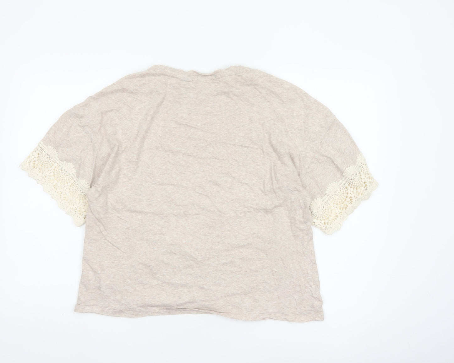 Superdry Womens Beige Crochet Sleeve T-Shirt Size 12
