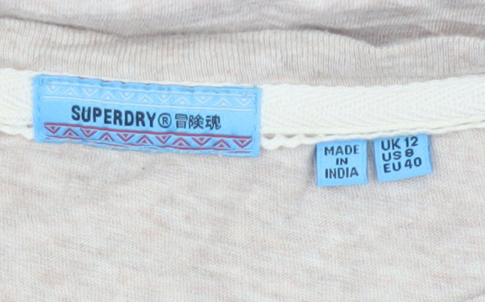 Superdry Womens Beige Crochet Sleeve T-Shirt Size 12