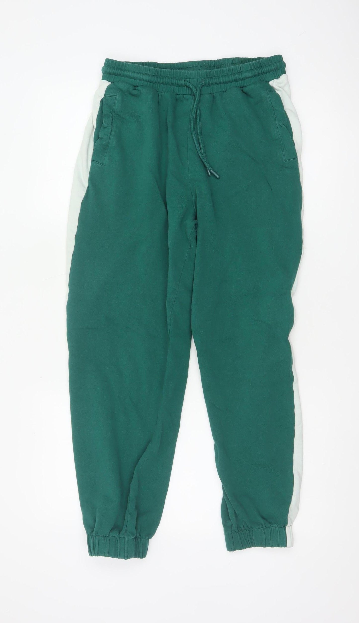 Zara Women's Green Jogger Trousers Size L Cotton Elastic Waist