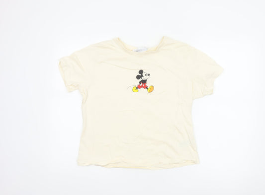 Primark Women Ivory Mickey Mouse T-Shirt XL Short Sleeve Cotton Top
