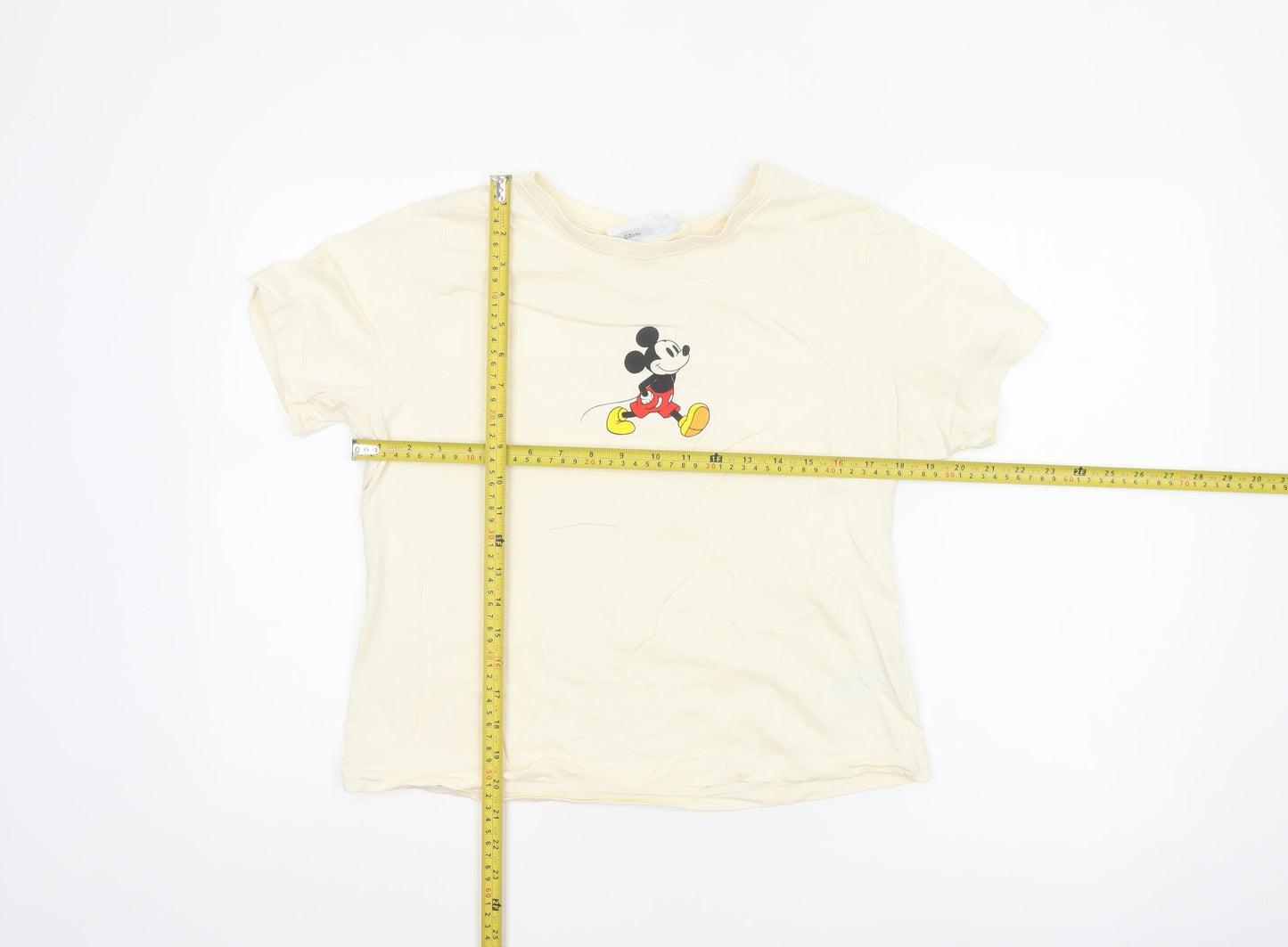 Primark Women Ivory Mickey Mouse T-Shirt XL Short Sleeve Cotton Top