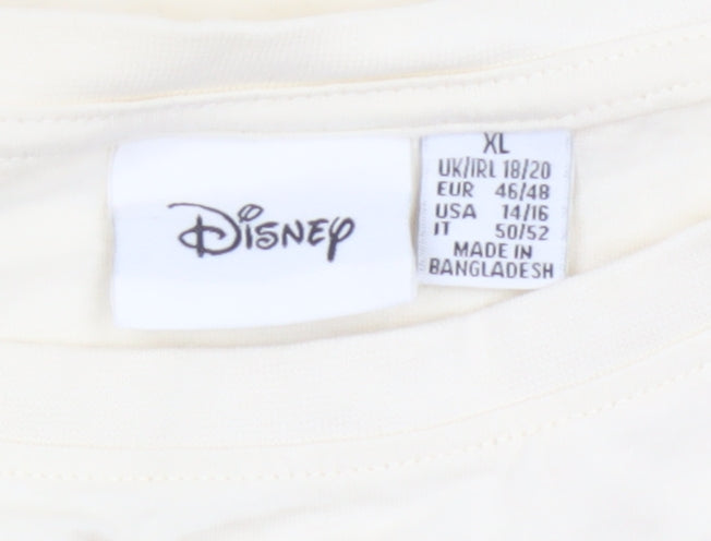 Primark Women Ivory Mickey Mouse T-Shirt XL Short Sleeve Cotton Top