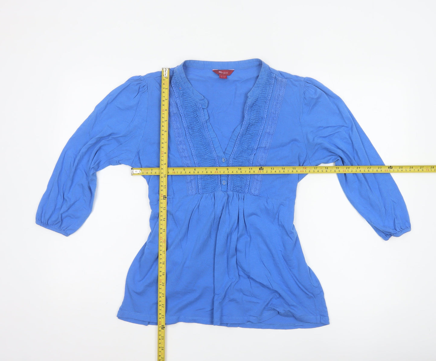 Monsoon Women Blue Size 14 Tunic Blouse 3/4 Sleeve Cotton Mix