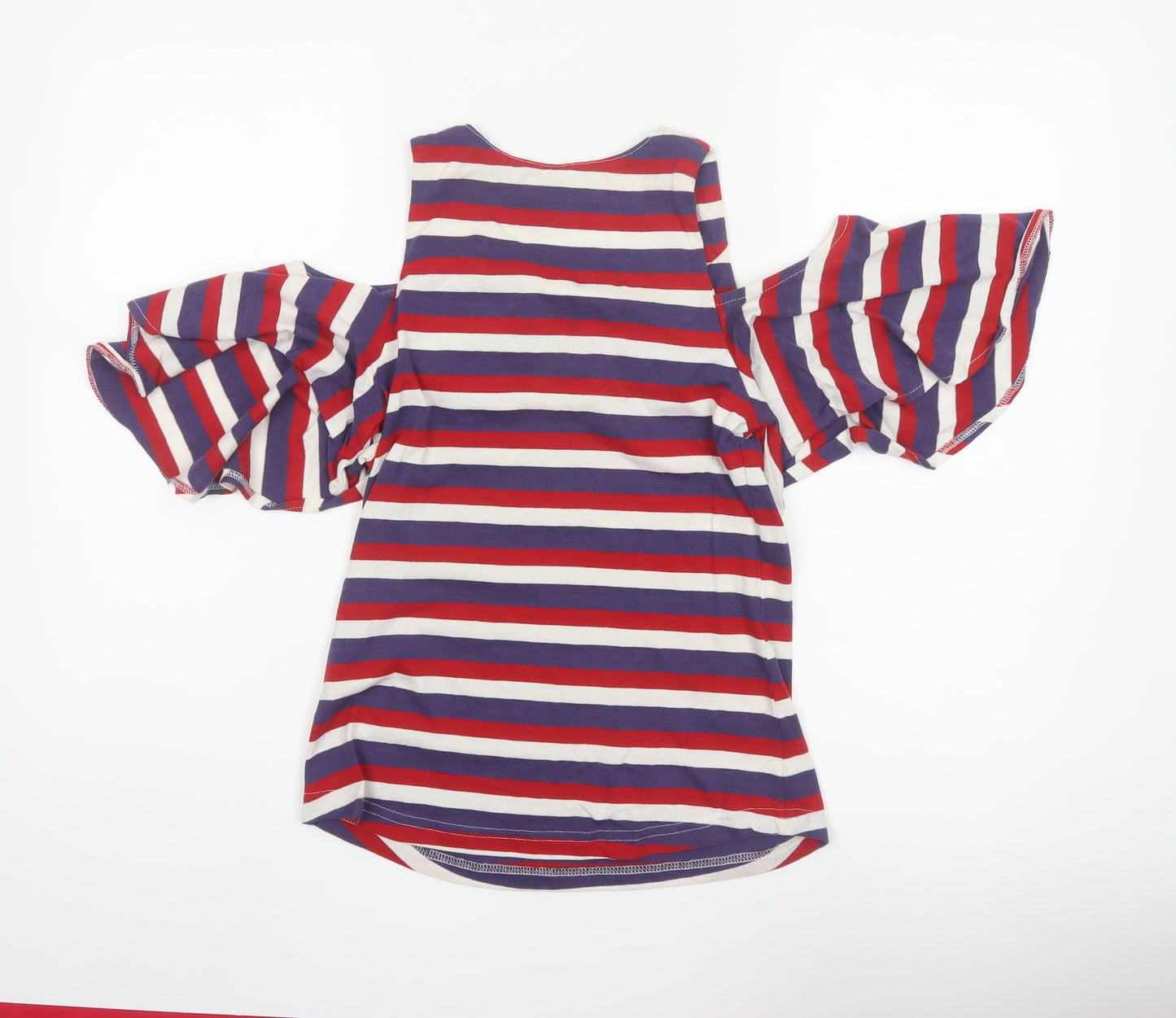 HYPERNATION Women’s Multicoloured Striped Cold Shoulder Cotton T-Shirt Size S