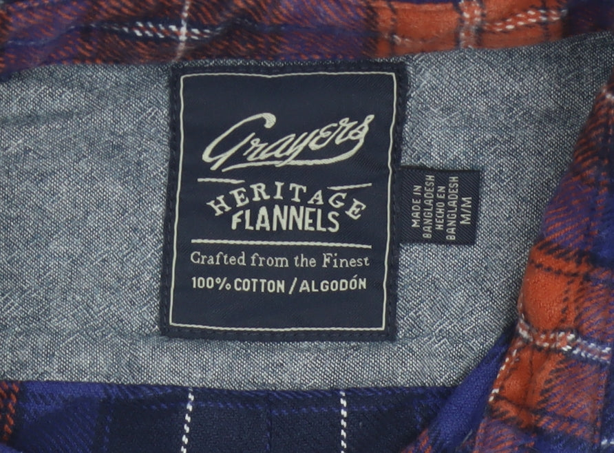 Grayers Men's Blue Plaid Cotton Flannel Long Sleeve Shirt M