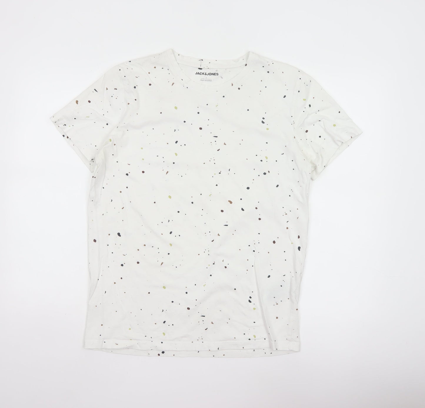 Jack & Jones Men White Graphic Print Cotton Crew Neck T-Shirt L
