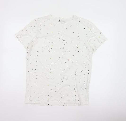 Jack & Jones Men White Graphic Print Cotton Crew Neck T-Shirt L