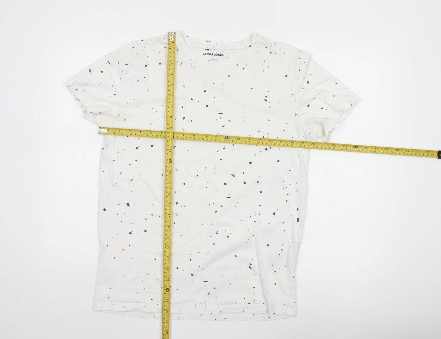 Jack & Jones Men White Graphic Print Cotton Crew Neck T-Shirt L