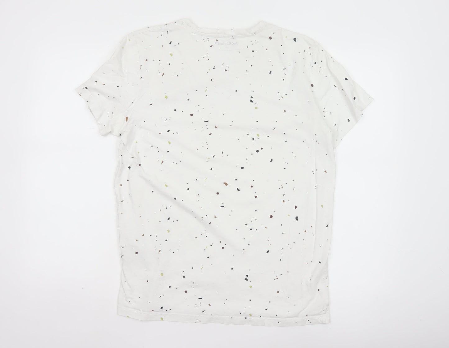 Jack & Jones Men White Graphic Print Cotton Crew Neck T-Shirt L